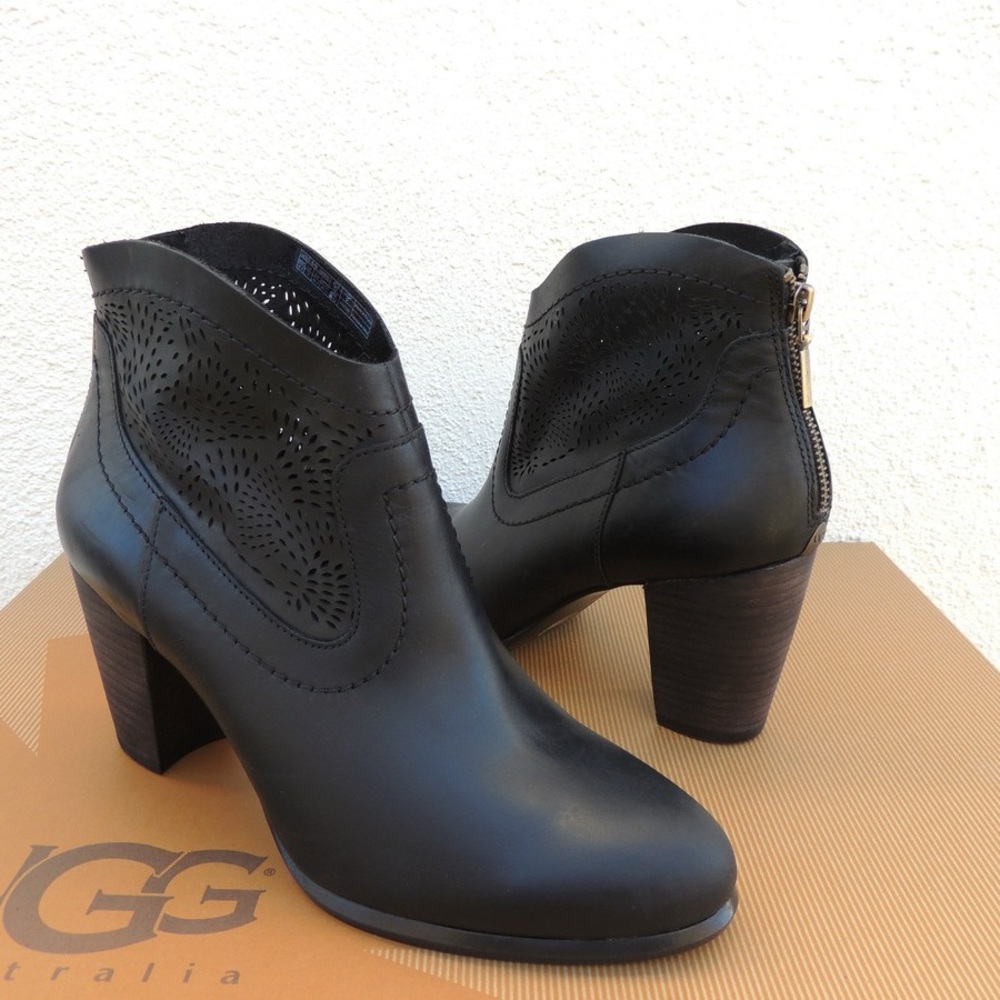 UGG Black Leather Ankle Booties